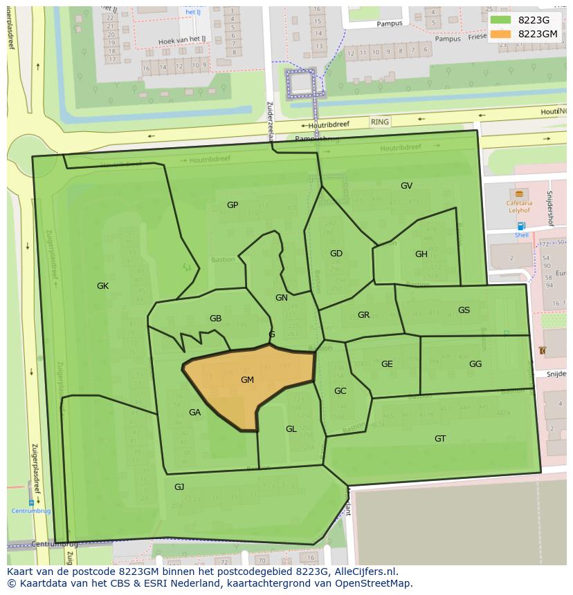 Afbeelding van het postcodegebied 8223 GM op de kaart.