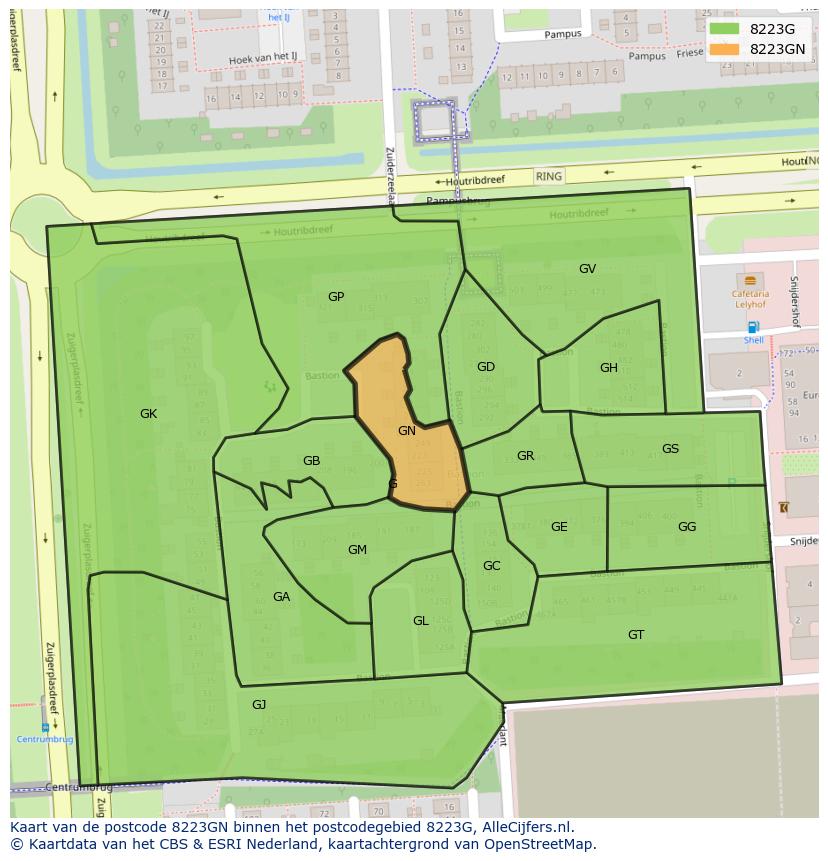 Afbeelding van het postcodegebied 8223 GN op de kaart.