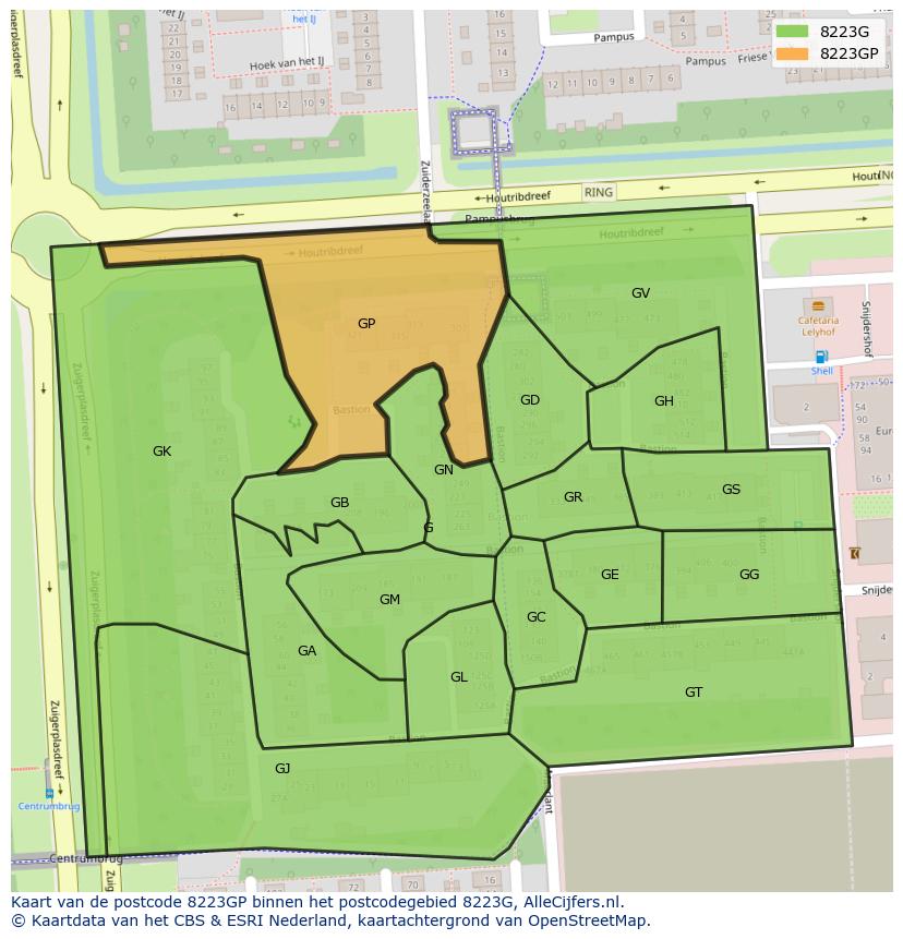 Afbeelding van het postcodegebied 8223 GP op de kaart.