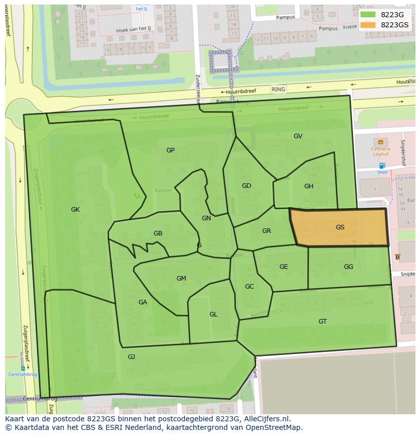 Afbeelding van het postcodegebied 8223 GS op de kaart.
