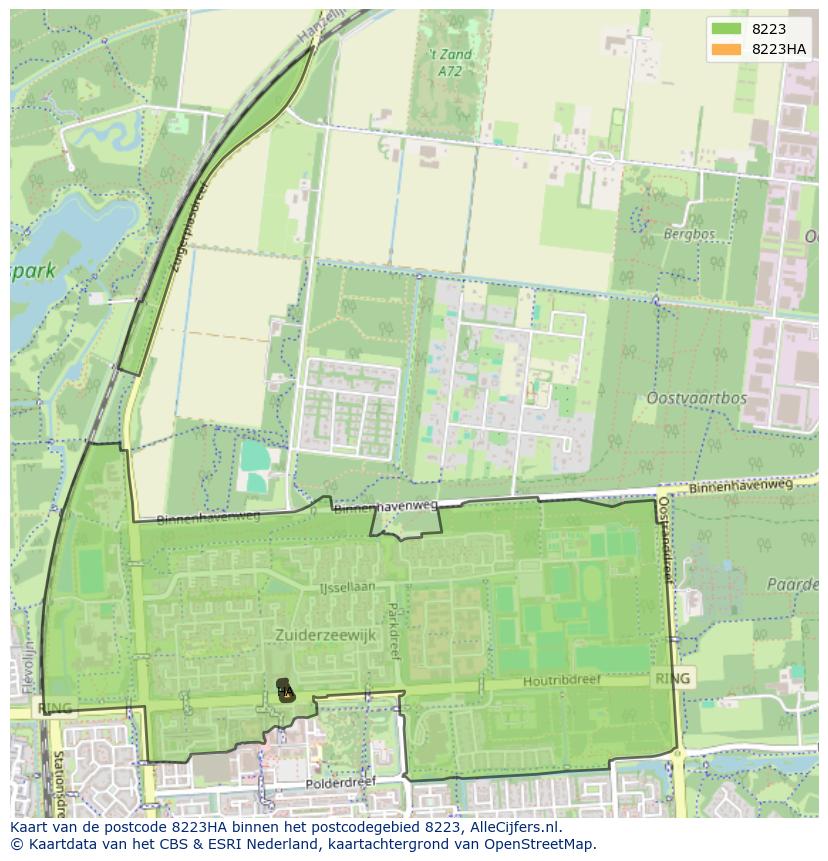 Afbeelding van het postcodegebied 8223 HA op de kaart.