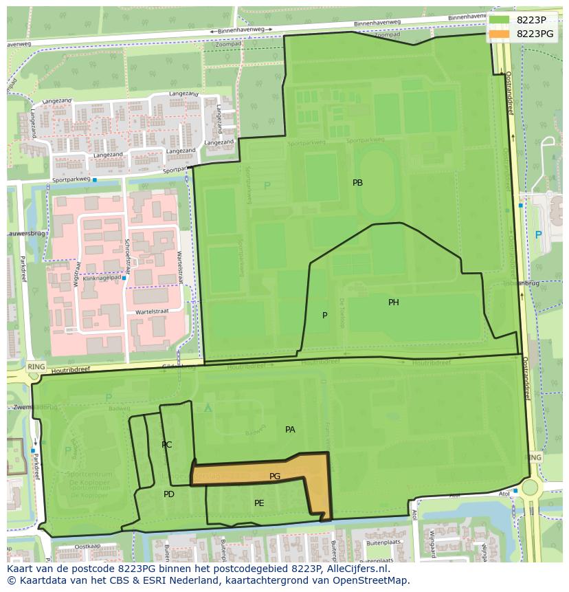 Afbeelding van het postcodegebied 8223 PG op de kaart.