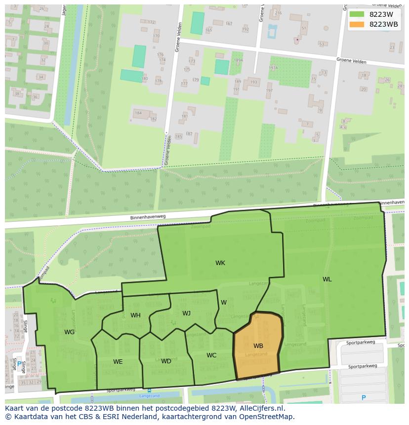Afbeelding van het postcodegebied 8223 WB op de kaart.