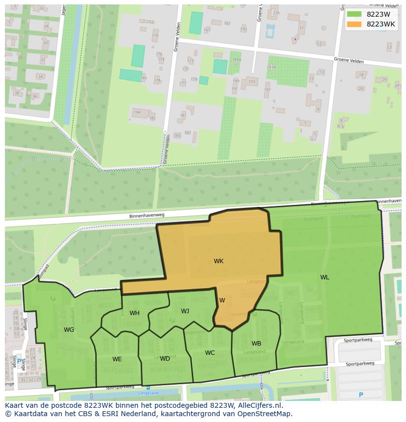 Afbeelding van het postcodegebied 8223 WK op de kaart.