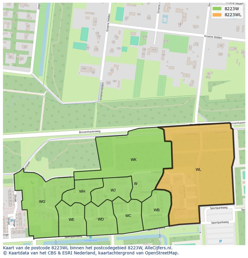Afbeelding van het postcodegebied 8223 WL op de kaart.