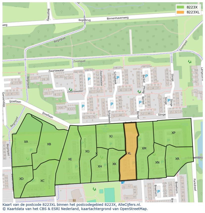 Afbeelding van het postcodegebied 8223 XL op de kaart.