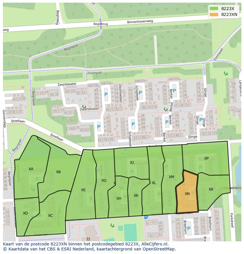 Afbeelding van het postcodegebied 8223 XN op de kaart.