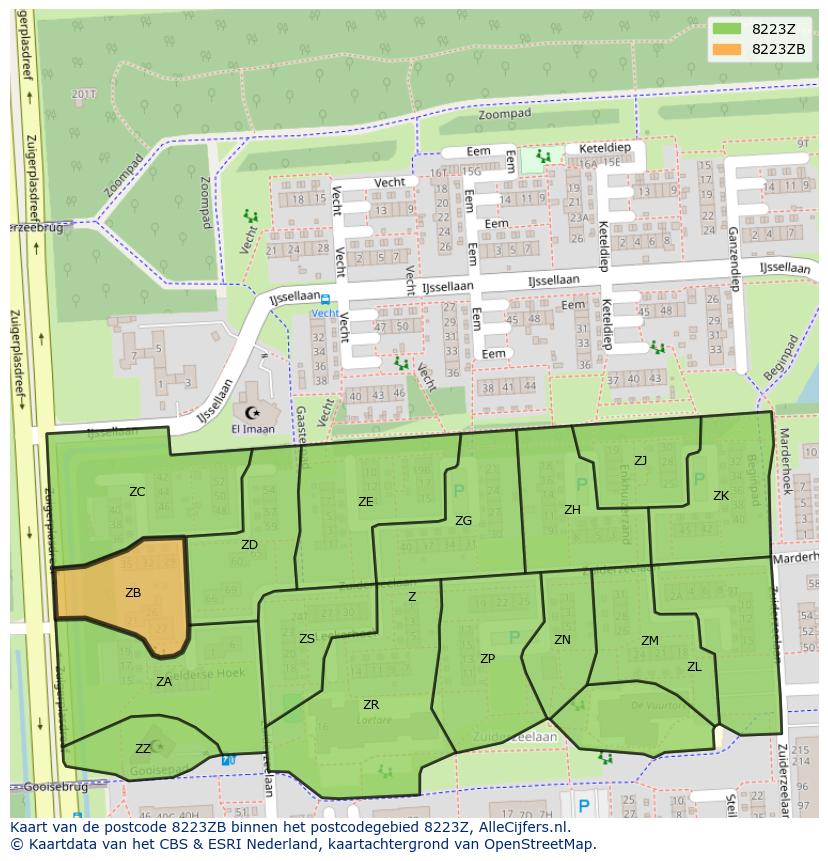 Afbeelding van het postcodegebied 8223 ZB op de kaart.