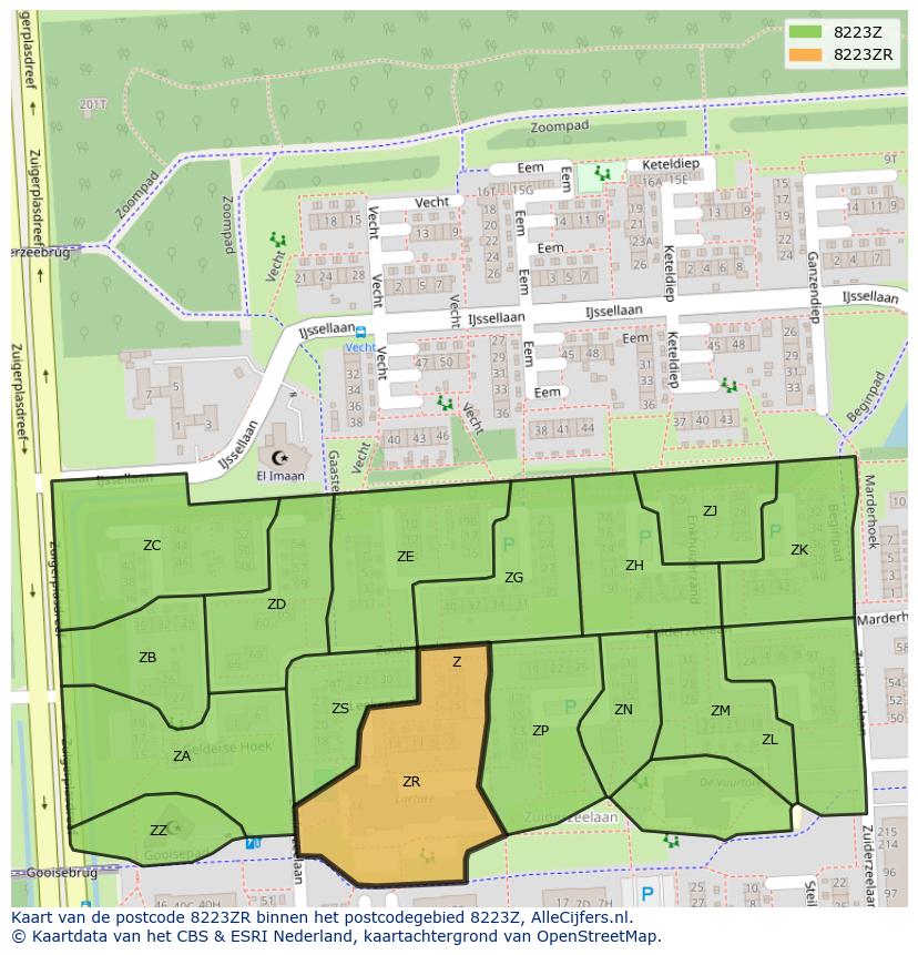Afbeelding van het postcodegebied 8223 ZR op de kaart.