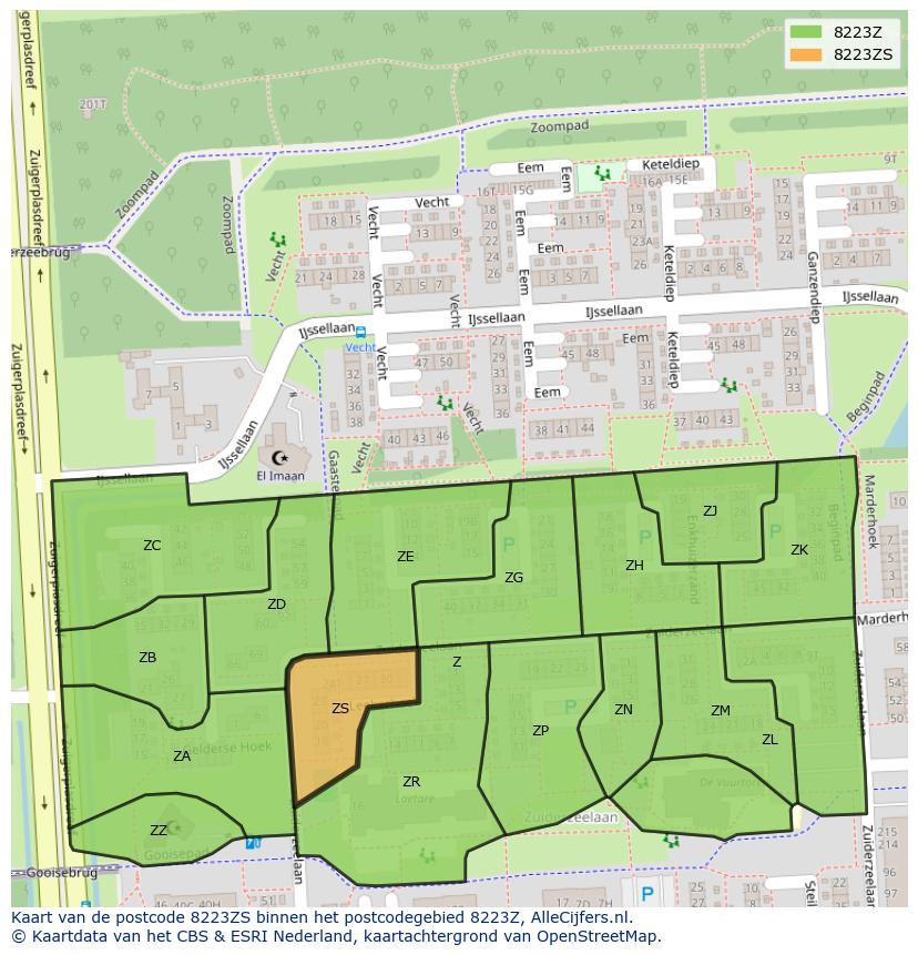 Afbeelding van het postcodegebied 8223 ZS op de kaart.