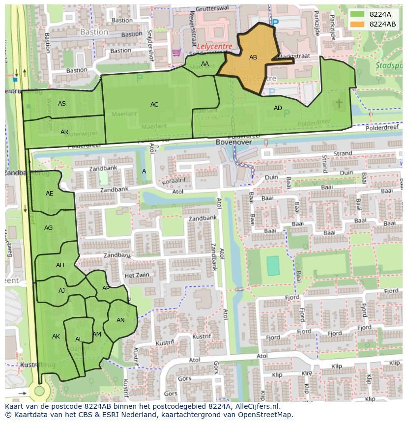 Afbeelding van het postcodegebied 8224 AB op de kaart.