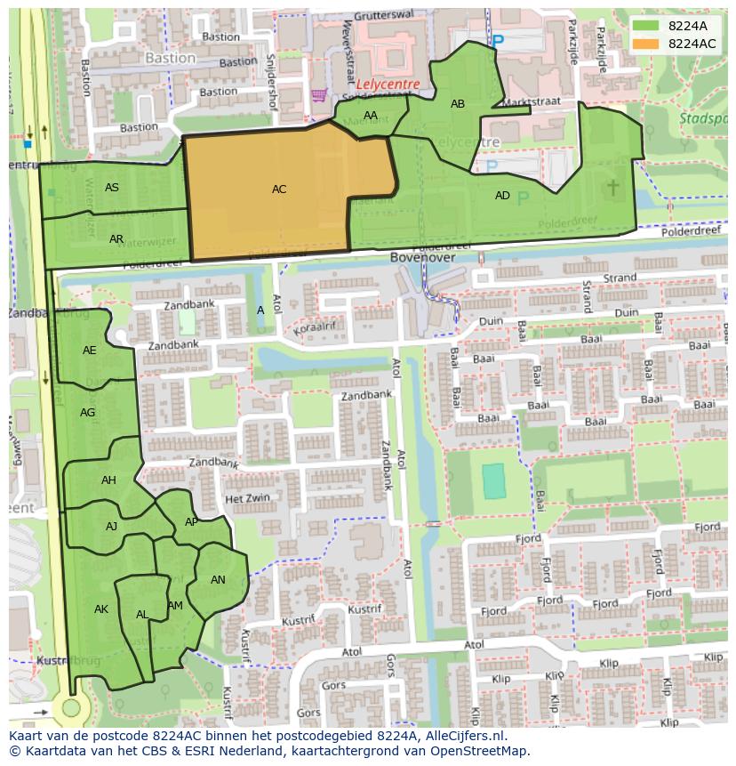 Afbeelding van het postcodegebied 8224 AC op de kaart.