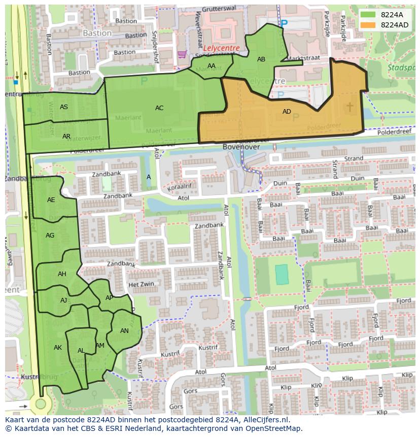Afbeelding van het postcodegebied 8224 AD op de kaart.
