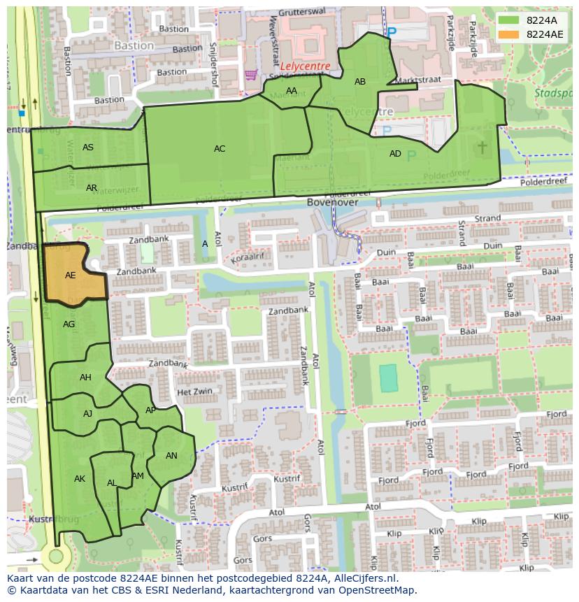 Afbeelding van het postcodegebied 8224 AE op de kaart.