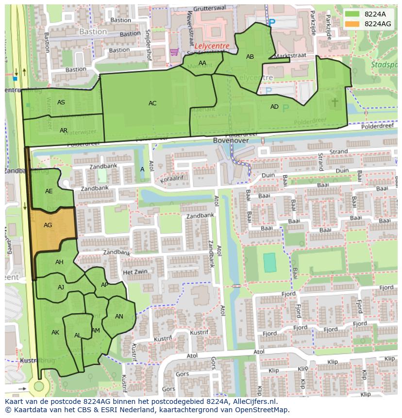 Afbeelding van het postcodegebied 8224 AG op de kaart.