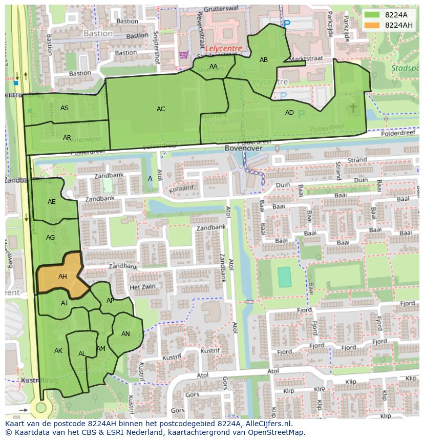 Afbeelding van het postcodegebied 8224 AH op de kaart.