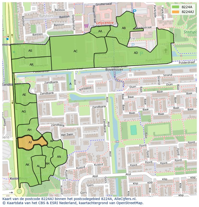 Afbeelding van het postcodegebied 8224 AJ op de kaart.