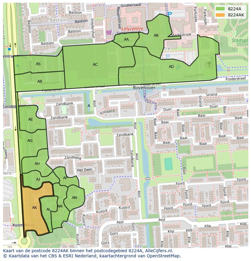 Afbeelding van het postcodegebied 8224 AK op de kaart.