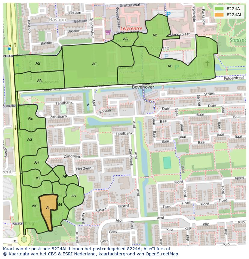 Afbeelding van het postcodegebied 8224 AL op de kaart.