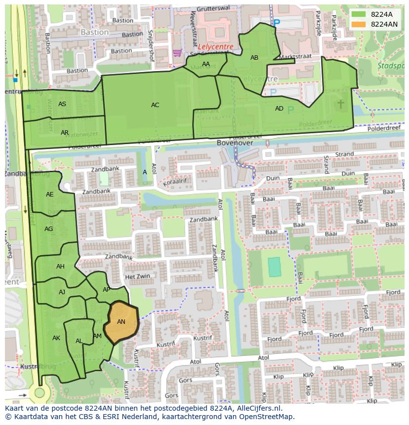 Afbeelding van het postcodegebied 8224 AN op de kaart.