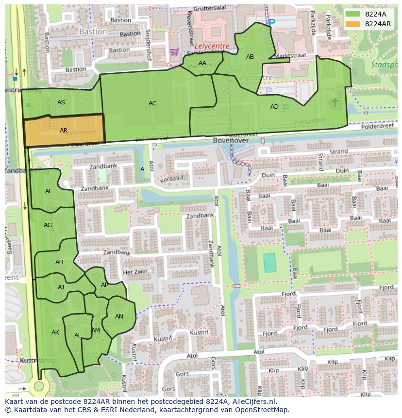 Afbeelding van het postcodegebied 8224 AR op de kaart.