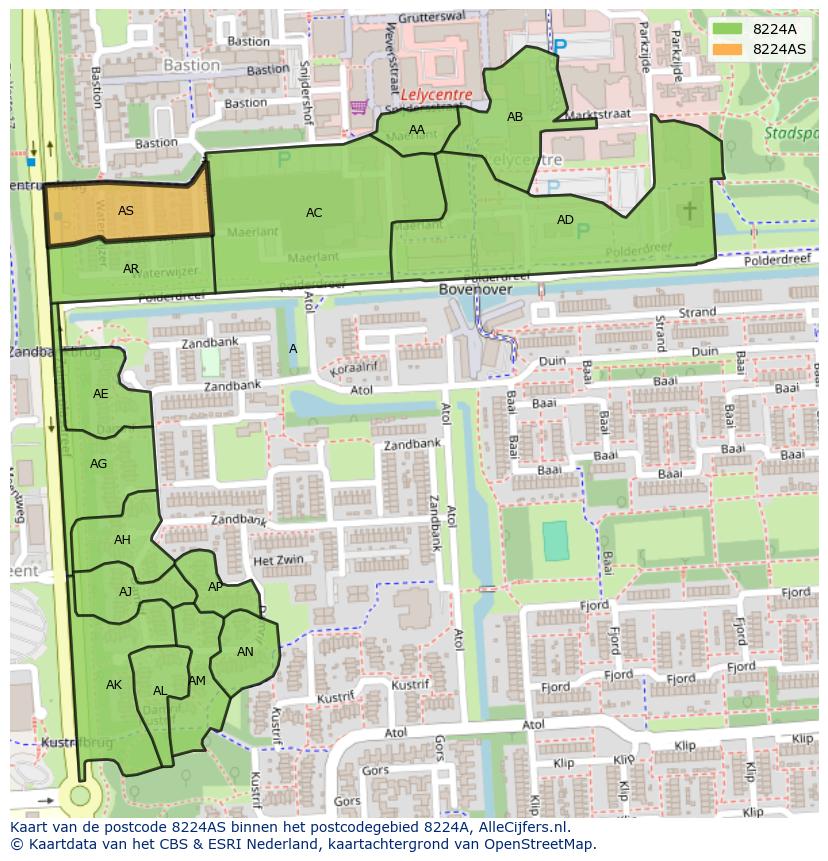 Afbeelding van het postcodegebied 8224 AS op de kaart.