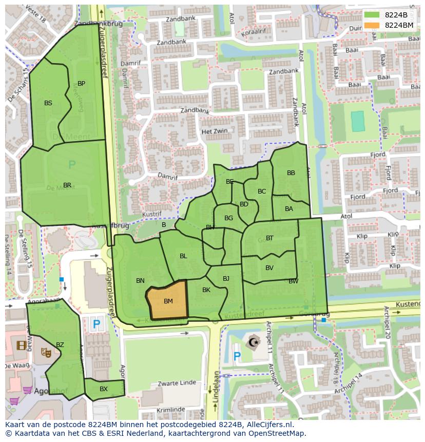 Afbeelding van het postcodegebied 8224 BM op de kaart.