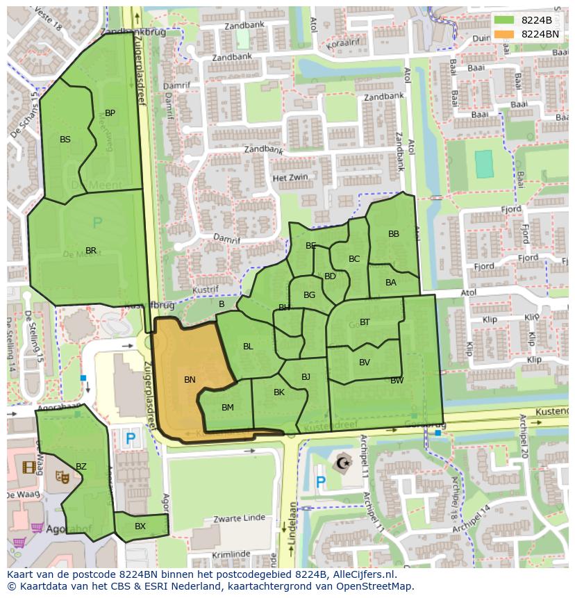 Afbeelding van het postcodegebied 8224 BN op de kaart.