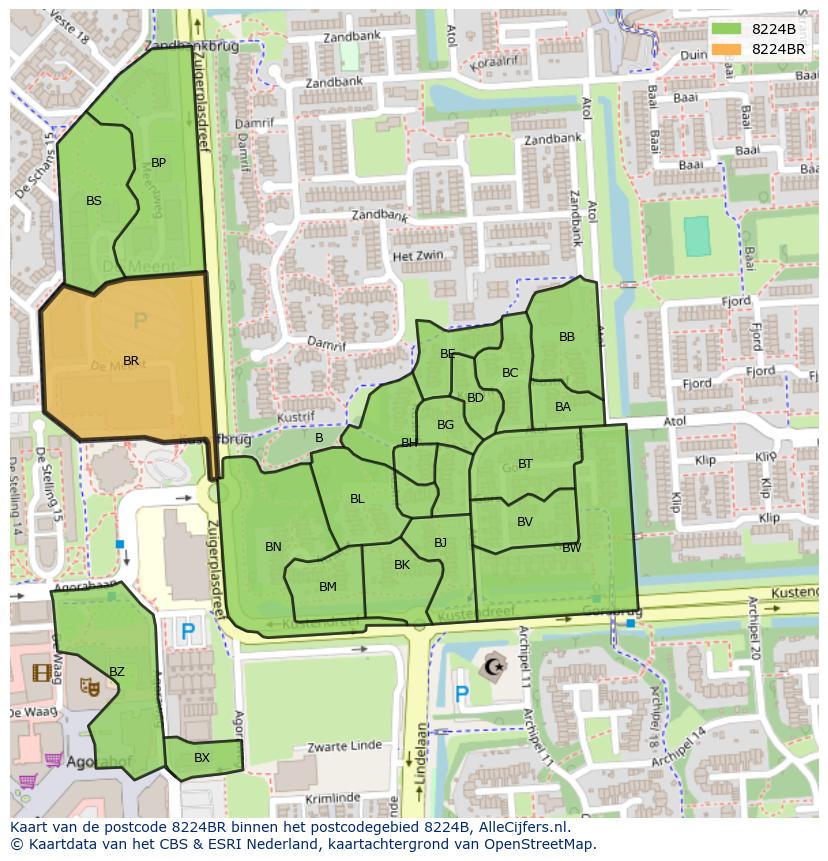 Afbeelding van het postcodegebied 8224 BR op de kaart.