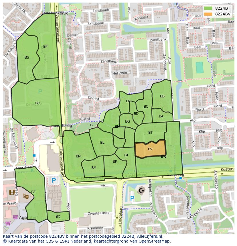 Afbeelding van het postcodegebied 8224 BV op de kaart.