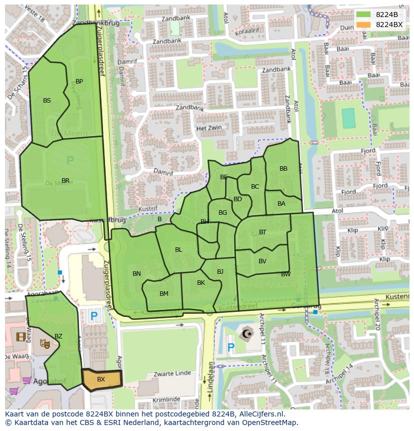 Afbeelding van het postcodegebied 8224 BX op de kaart.