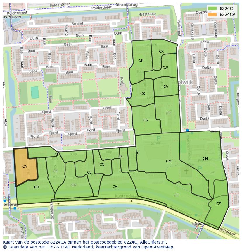 Afbeelding van het postcodegebied 8224 CA op de kaart.