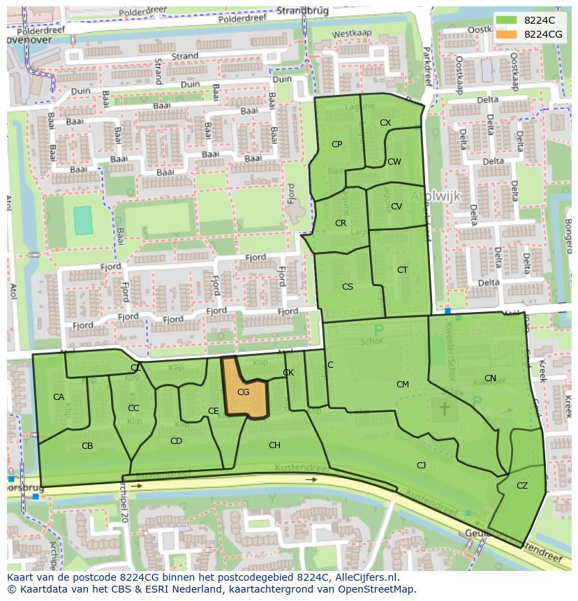Afbeelding van het postcodegebied 8224 CG op de kaart.