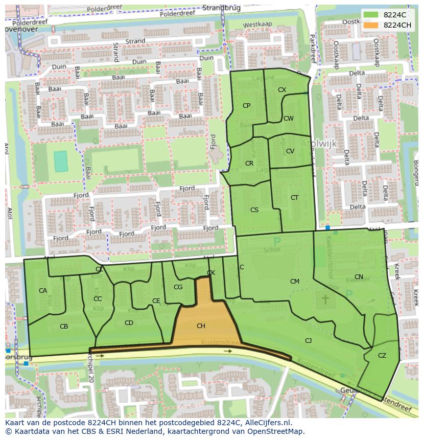 Afbeelding van het postcodegebied 8224 CH op de kaart.