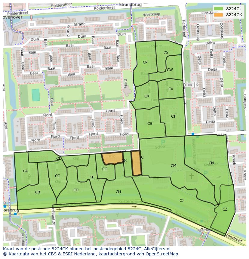 Afbeelding van het postcodegebied 8224 CK op de kaart.