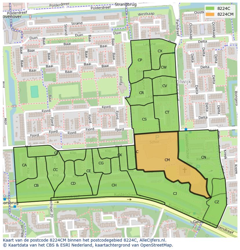 Afbeelding van het postcodegebied 8224 CM op de kaart.