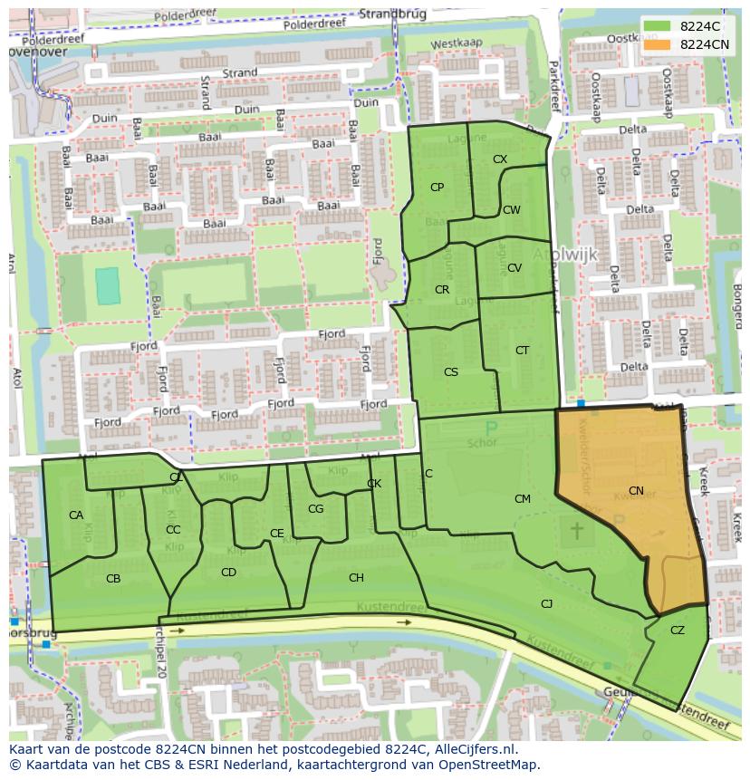 Afbeelding van het postcodegebied 8224 CN op de kaart.