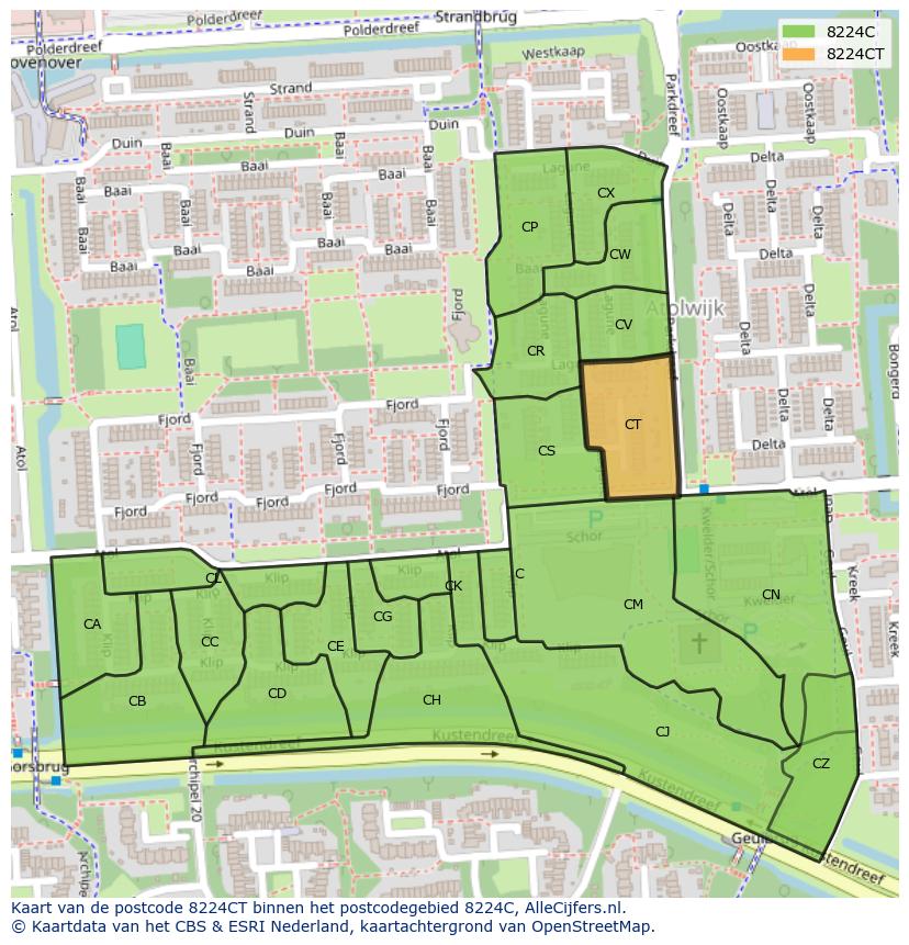 Afbeelding van het postcodegebied 8224 CT op de kaart.