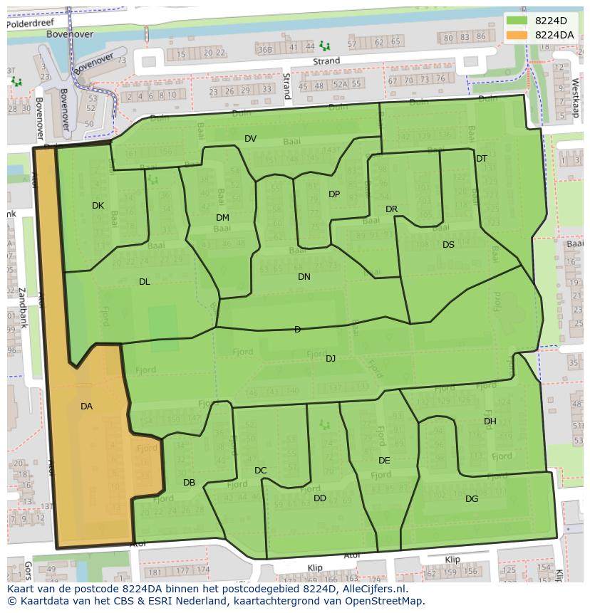 Afbeelding van het postcodegebied 8224 DA op de kaart.