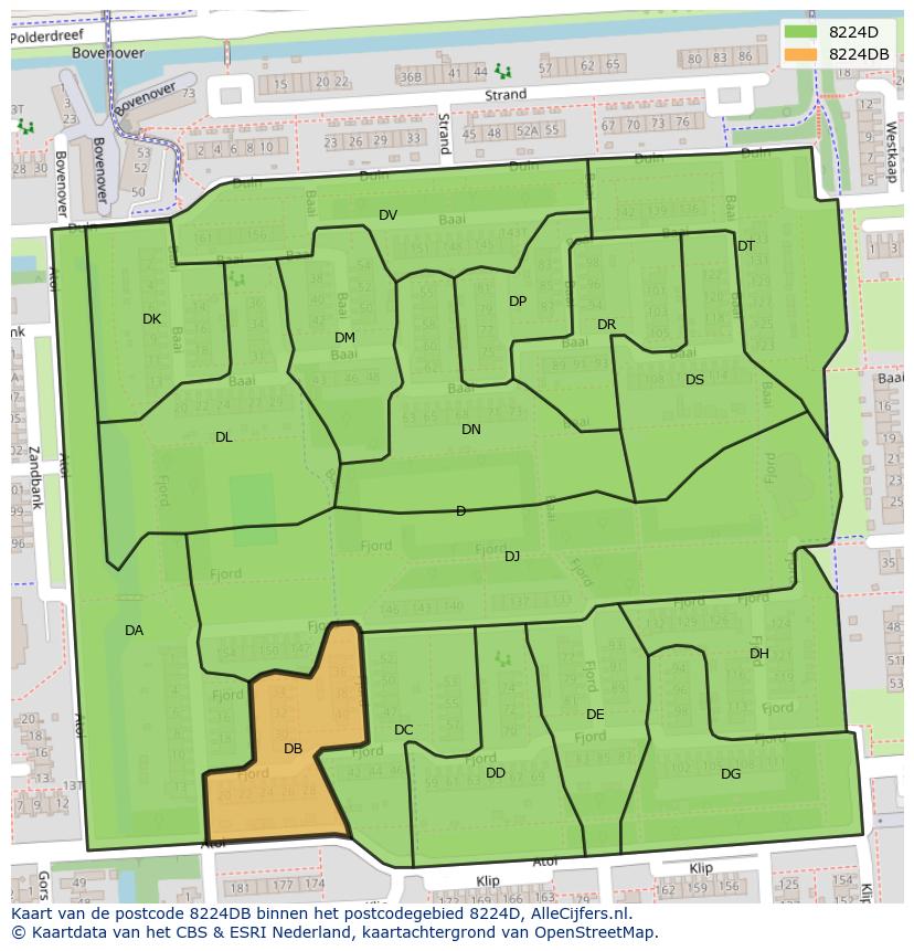 Afbeelding van het postcodegebied 8224 DB op de kaart.