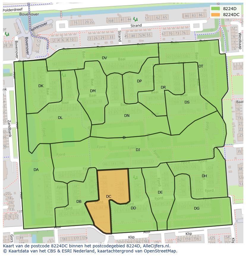 Afbeelding van het postcodegebied 8224 DC op de kaart.