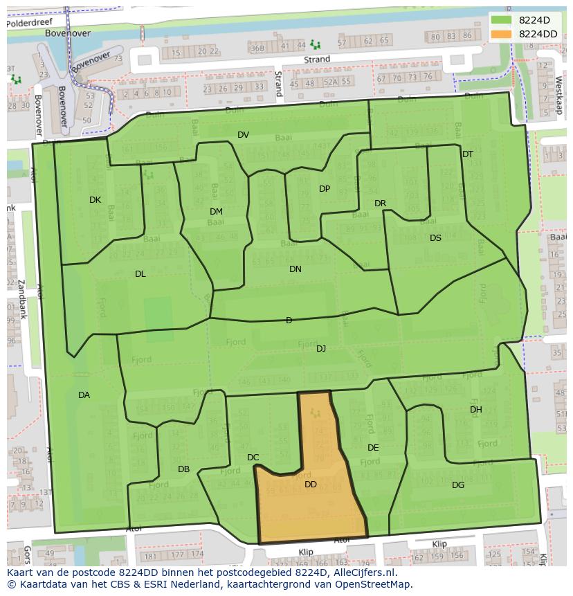 Afbeelding van het postcodegebied 8224 DD op de kaart.