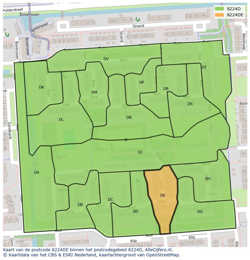 Afbeelding van het postcodegebied 8224 DE op de kaart.