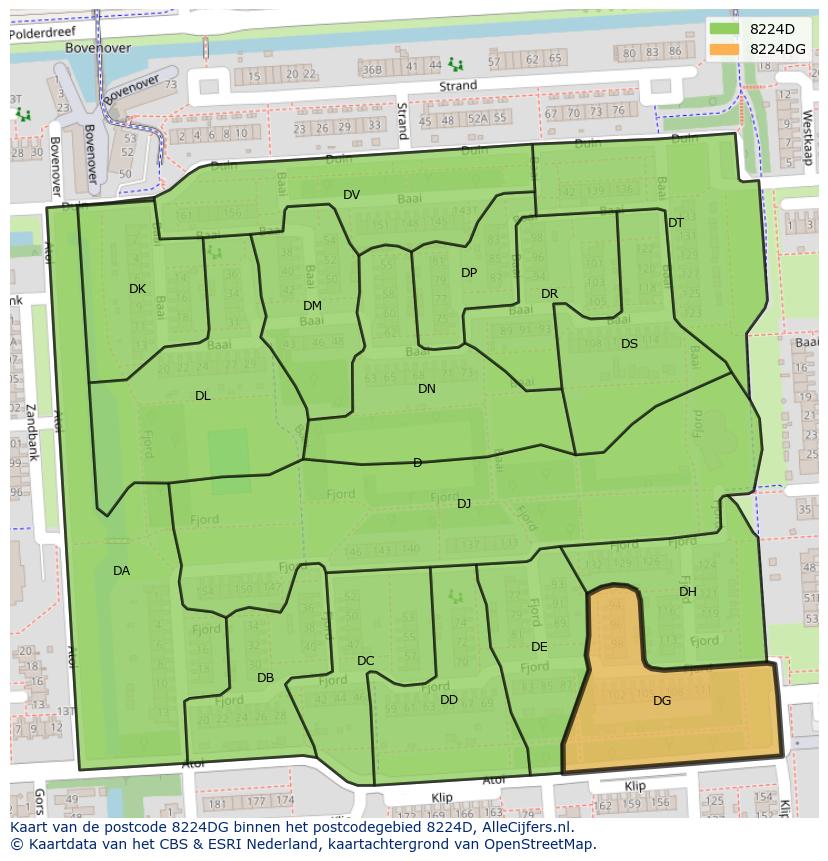 Afbeelding van het postcodegebied 8224 DG op de kaart.