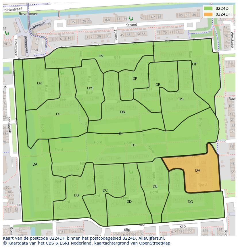 Afbeelding van het postcodegebied 8224 DH op de kaart.