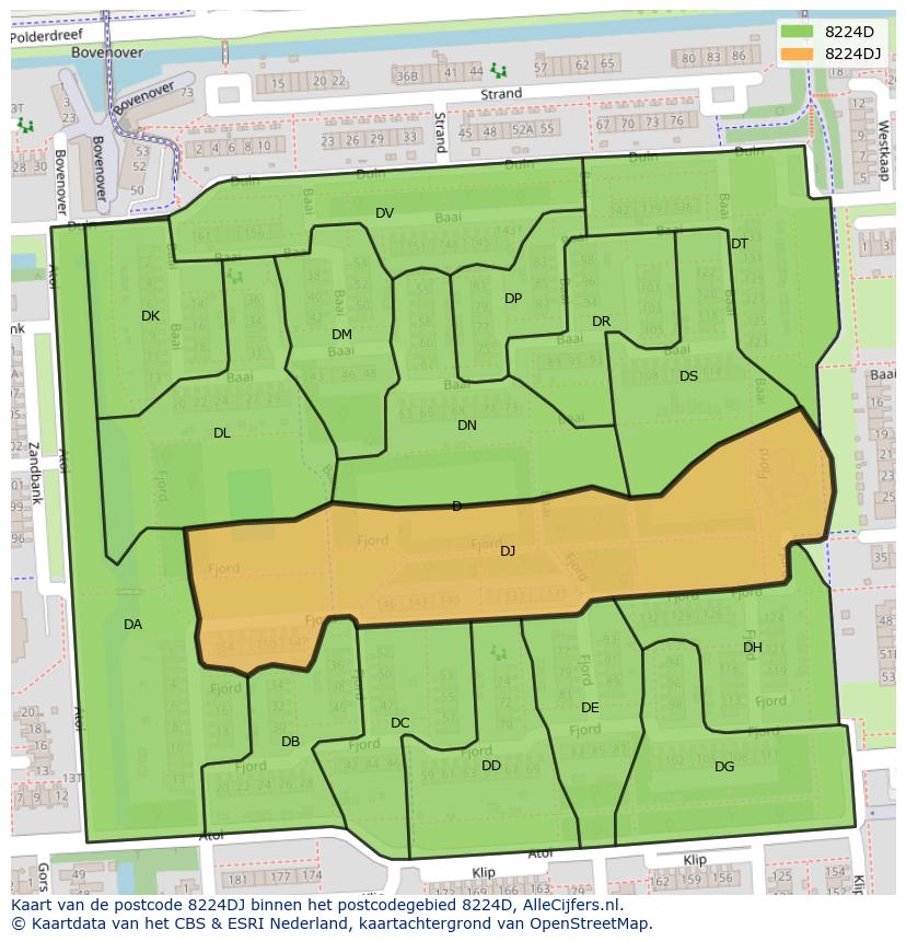 Afbeelding van het postcodegebied 8224 DJ op de kaart.