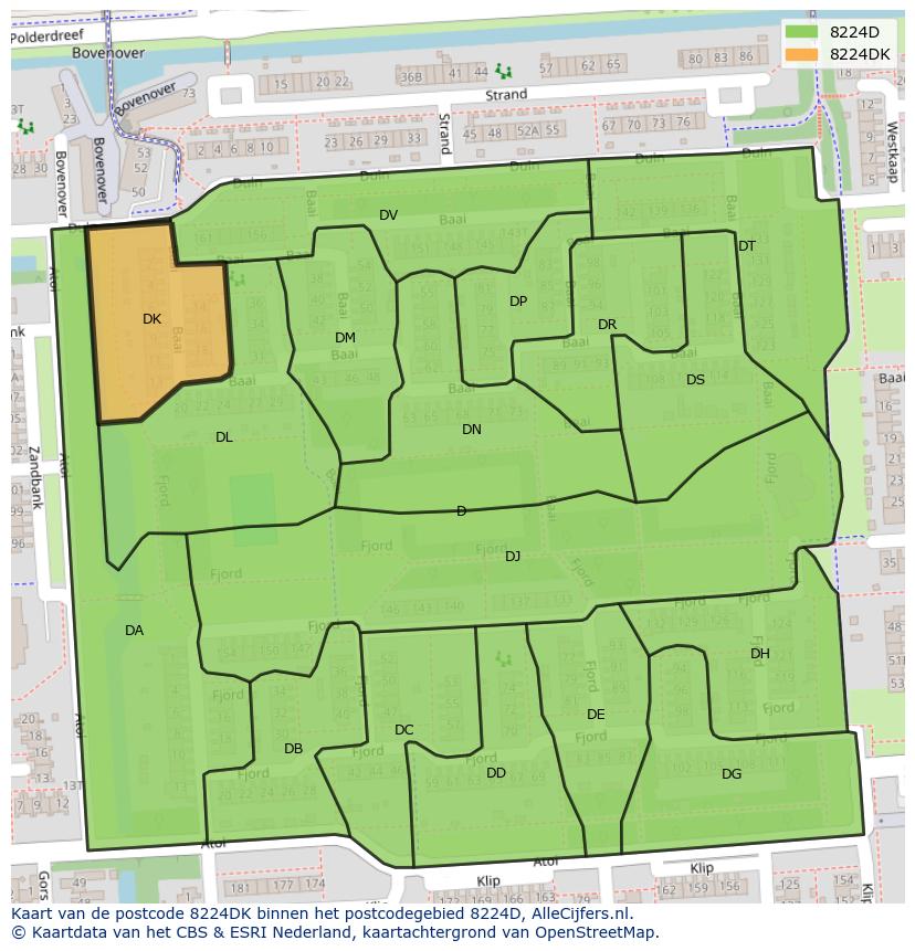 Afbeelding van het postcodegebied 8224 DK op de kaart.