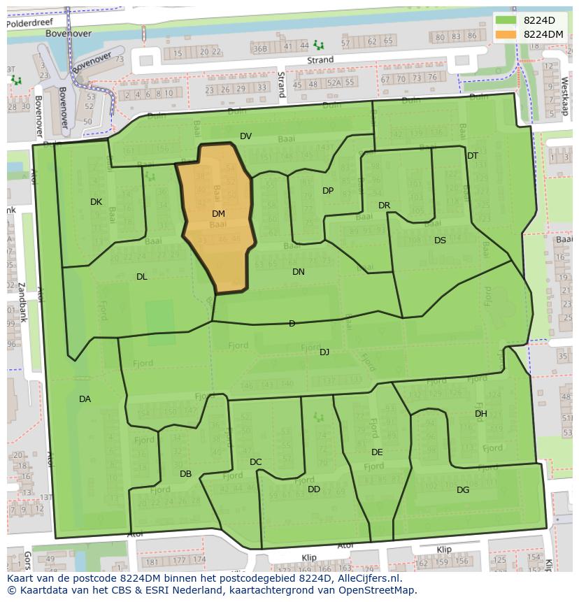 Afbeelding van het postcodegebied 8224 DM op de kaart.