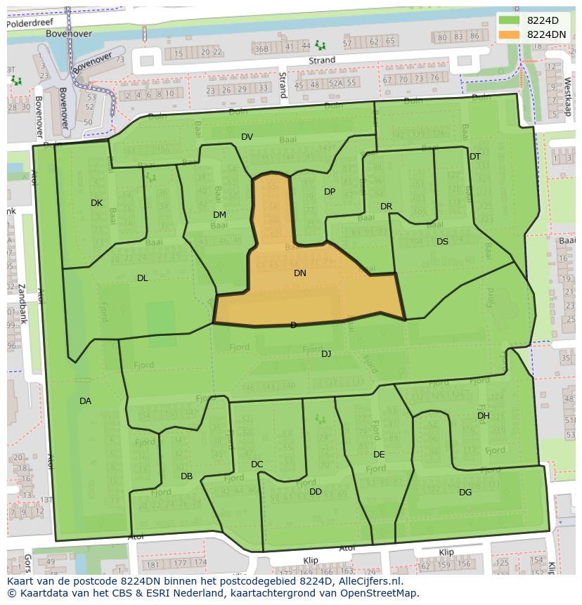 Afbeelding van het postcodegebied 8224 DN op de kaart.
