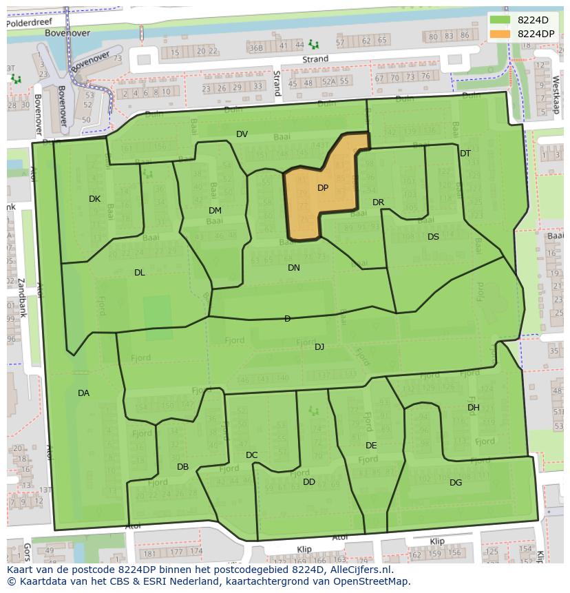 Afbeelding van het postcodegebied 8224 DP op de kaart.
